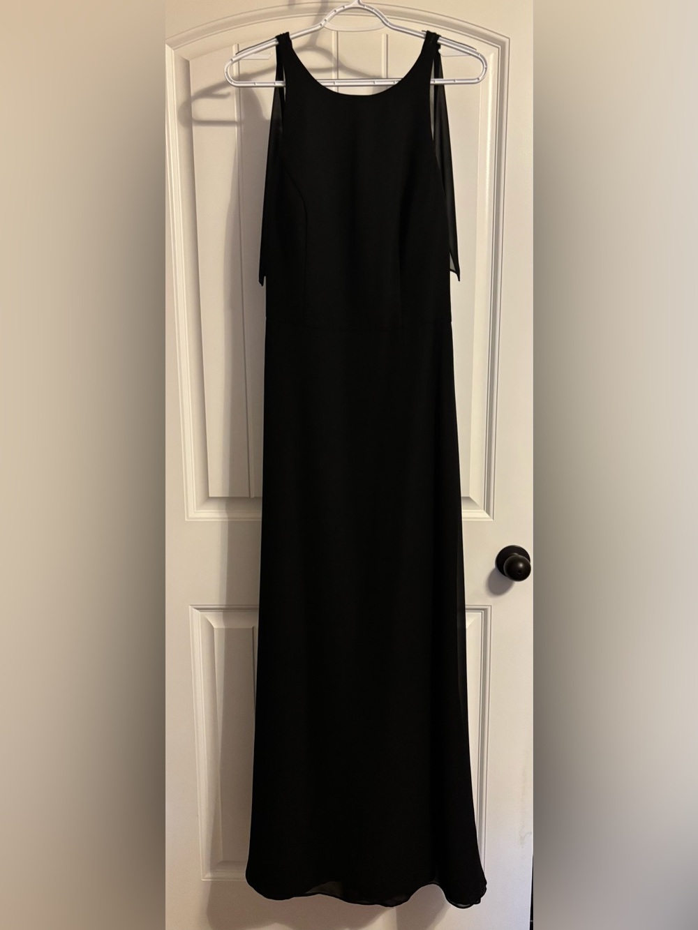 Hayley Paige Occasions Black Backless Column Gown